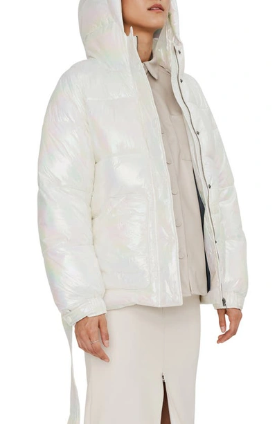 Noize Belted Oversize Hooded Puffer Coat In Opal