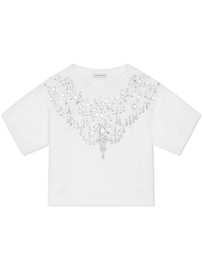 Dolce & Gabbana Rhinestone-embellished Cotton T-shirt In Weiss