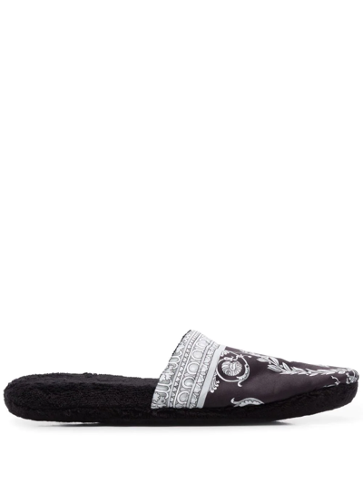 Versace Baroque-print Cotton Slippers In Black