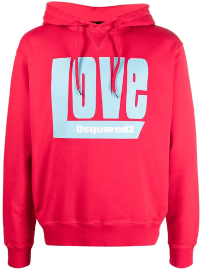 Dsquared2 'love' Logo-print Hoodie In Red