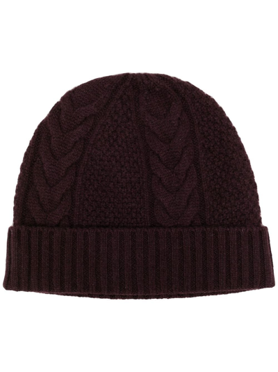 N•peal Cable-knit Organic-cashmere Beanie In Purple