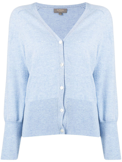 N•peal Knitted Organic Cashmere Cardigan In Blue