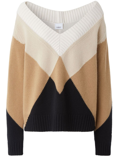 Burberry Intarsia-knit Pattern Jumper In Neutrals