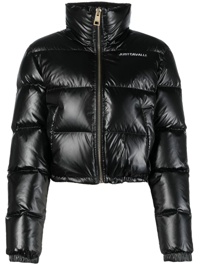 Just Cavalli Funnel-neck Zipped Down Jacket In Black
