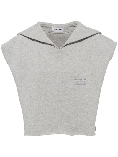 Miu Miu Sleeveless Cropped Sweatshirt In Grey