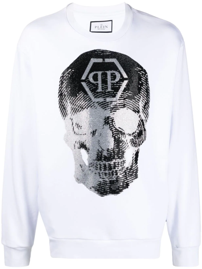 Philipp Plein Skull Logo-print Crew-neck Sweatshirt In White