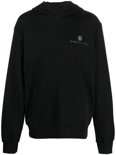 Philipp Plein Black Graphic Hoodie With Hooded Neckline