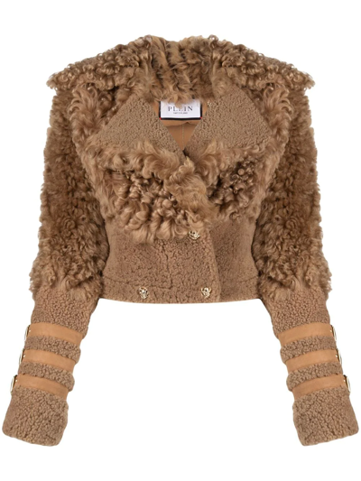 Philipp Plein Gothic Plein Shearling Jacket In Brown