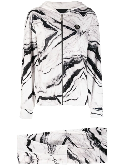Philipp Plein Marble Print Cotton Tracksuit Set In Multi