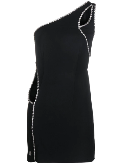 Philipp Plein Crystal Embellished Asymmetrical Mini Dress In Black