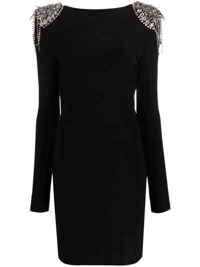 Philipp Plein Crystal-shoulder Long Sleeve Dress In Grey