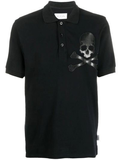 Philipp Plein Skull-patch Cotton Polo Shirt In Black