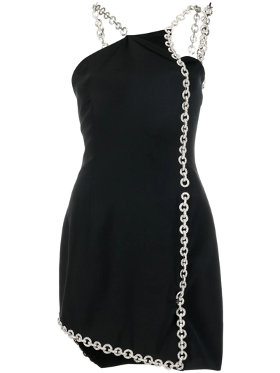 Philipp Plein Asymmetric Chain-link Trimmed Dress In Black