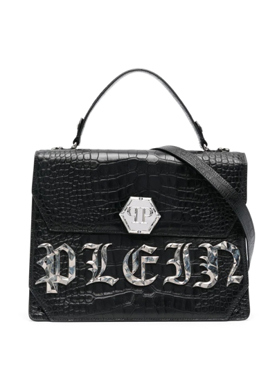 Philipp Plein Gothic Plein Leather Tote Bag In Black