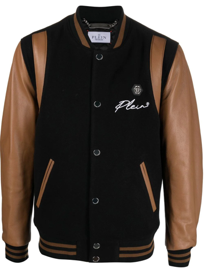 Philipp Plein Chest Logo-detail Bomber Leather Jacket In Black