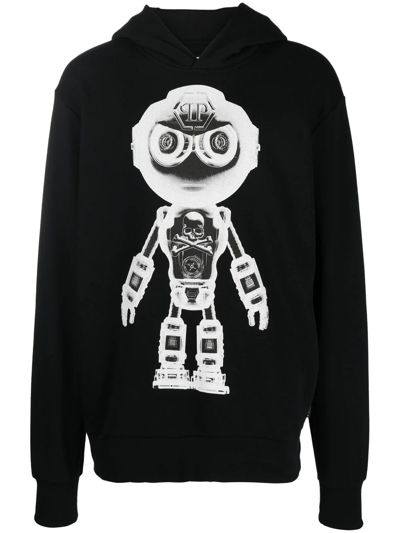 Philipp Plein X-ray Logo Print Hoodie In Black