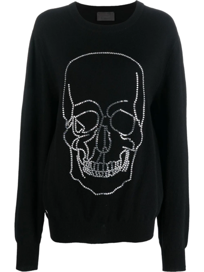 Philipp Plein Studded-skull Cashmere Pullover In Black