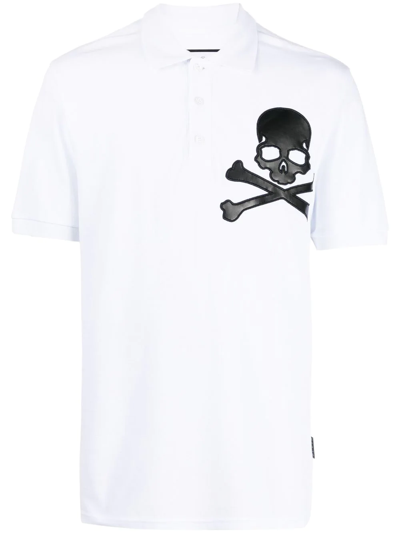 Philipp Plein Skull-patch Cotton Polo Shirt In White