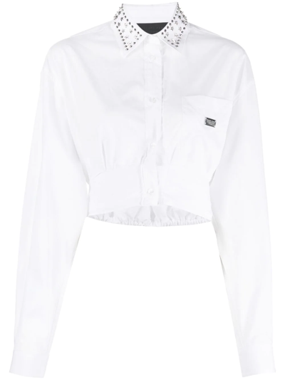 Philipp Plein Stud-embellished Cropped Shirt In White
