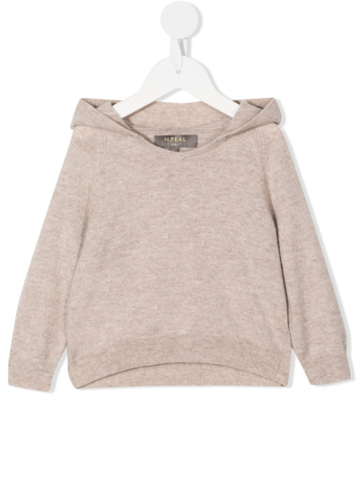 N.peal Babies' Cashmere Knit Hoodie In Brown