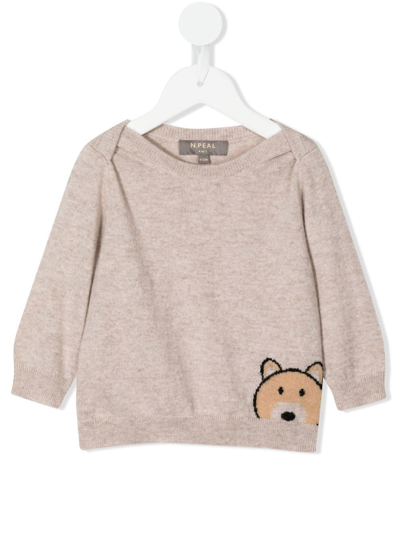 N•peal Babies' Bear Cashmere Sweater In Brown
