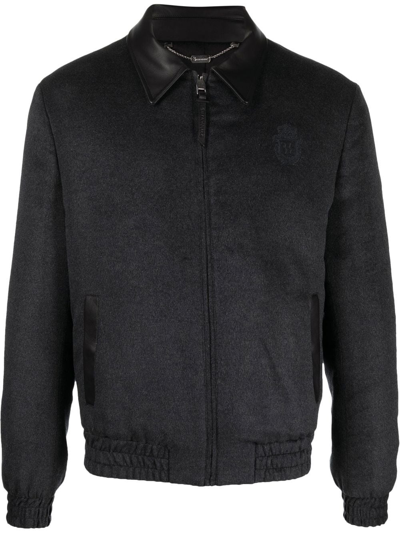 Billionaire Crest-print Silk Bomber Jacket In Grey
