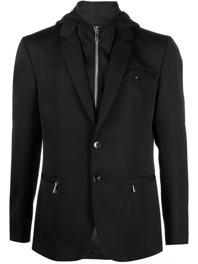 Billionaire Embroidered-crest Hooded Blazer In Black