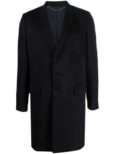 Billionaire Embroidered-crest Single-breasted Coat In Blue