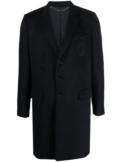 Billionaire Embroidered-crest Single-breasted Coat In Black