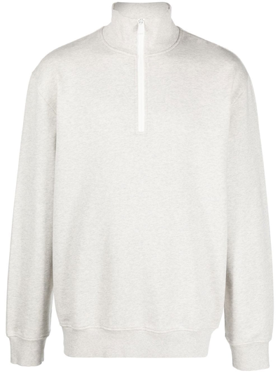 There Was One Half-zip Organic-cotton Sweatshirt In Grey