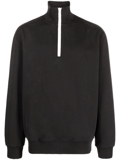 There Was One Half-zip Organic-cotton Sweatshirt In Black