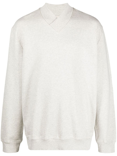 There Was One V-neck Organic-cotton Sweatshirt In Grey