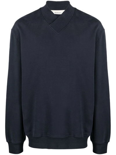 There Was One V-neck Organic-cotton Sweatshirt In Blue