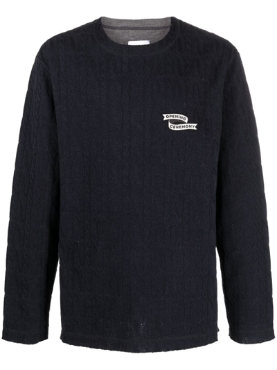 Opening Ceremony Logo-embroidered Cable-knit Jumper In Blau