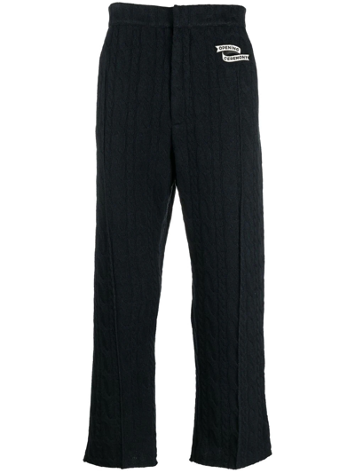 Opening Ceremony Embroidered-logo Cable Knit Trousers In Blau