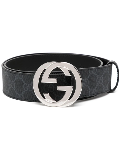 Gucci Black Supreme Gg Canvas And Leather Belt In Nero