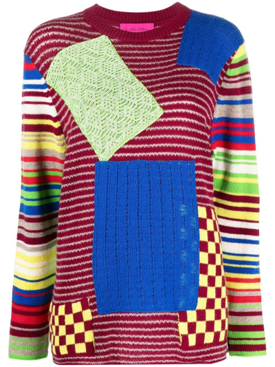 The Elder Statesman Moyen Patchwork Mercerized Wool And Cashmere-blend Sweater In Sapphire/cabernet/ma