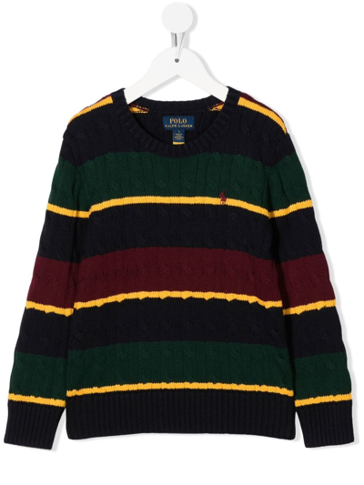 Ralph Lauren Kids' Embroidered-logo Cable-knit Jumper In Green