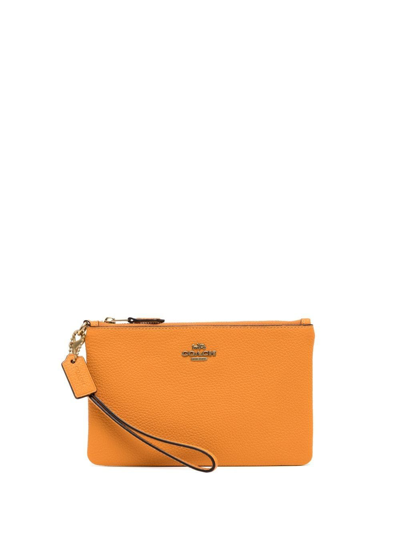 Coach Polished Pebble Leather Small Wristlet In Orange