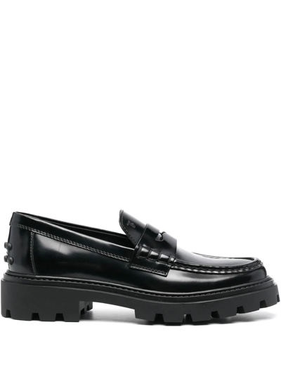 Tod's Penny-slot Leather Loafers In Schwarz