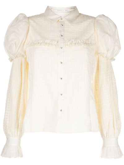 Renli Su Textured Puff-sleeve Blouse In Weiss