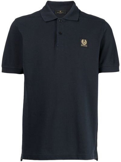 Belstaff Polo Shirt In Pique Cotton With Logo In Dark Ink