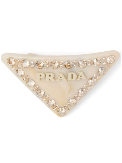 Prada Triangle-logo Hair Clip In Ivory