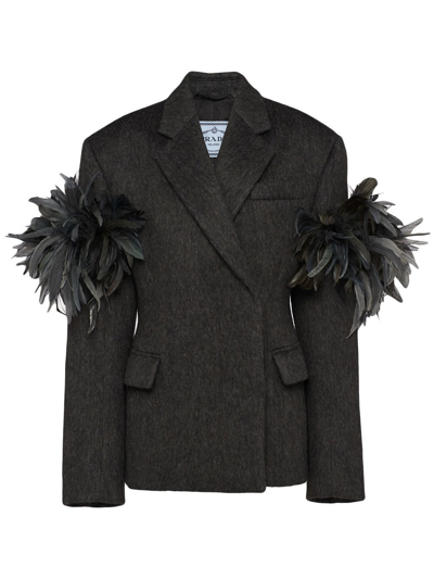 ジャケット PRADA Women Outer P557PY 17N1 F0480 ARDESIA GREY Prada: Women's Creased Blazer (Dark Grey) | DSMNY E-SHOP