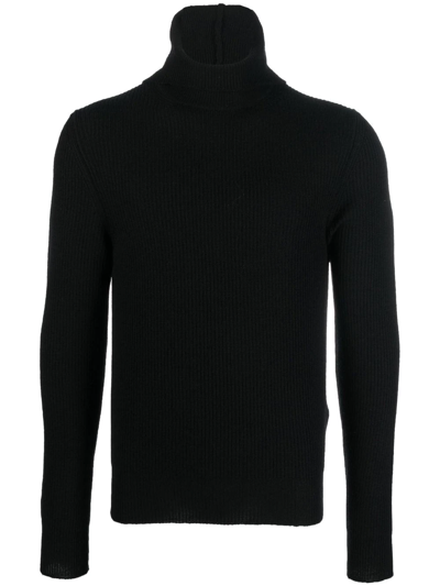Ferragamo Roll-neck Ribbed-knit Jumper In Black