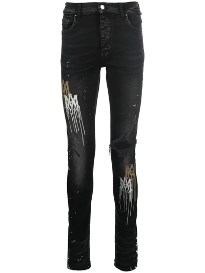 Amiri Paint Splatter-blend Skinny-cut Jeans In Black