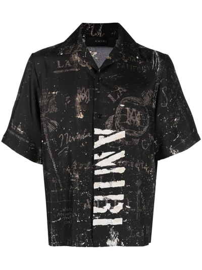 Amiri Logo-print Short-sleeve Silk Shirt In Black