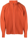 Issey Miyake Arc Pleated Funnel-neck Relaxed-fit Woven Jacket In Orange