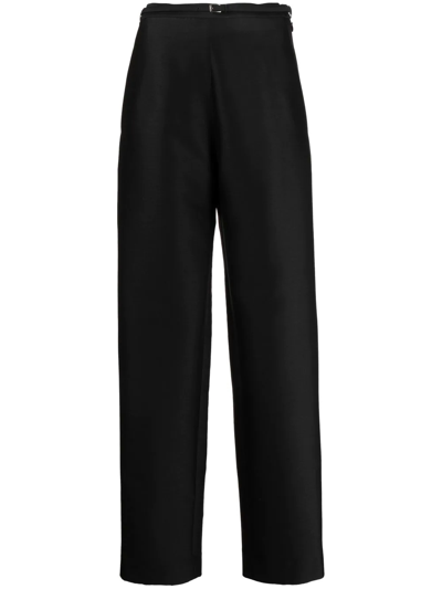 Gia Studios Satin-finish Two-pocket Slim-cut Trousers In Black