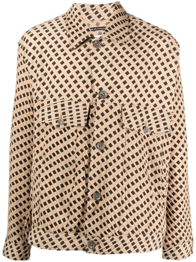 Song For The Mute Woven-print Button-up Jacket In Beige